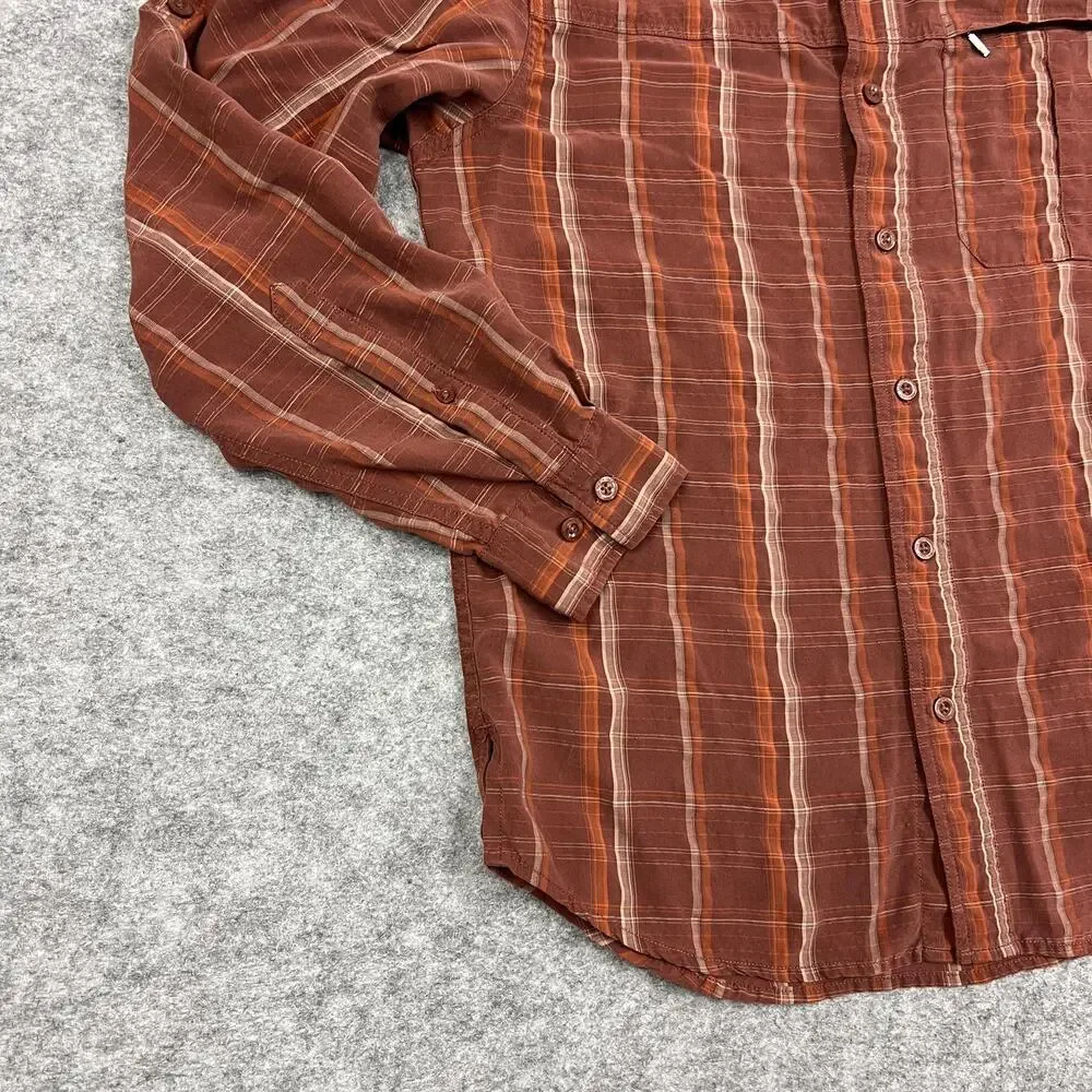 The North Face Shirt Mens M Red Brown Plaid Button Up Casual Pocket Outdoors